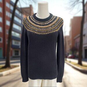 The Reeds Navy Fair Isle Sweater Women S Gold Metallic Knit Winter Cottagecore